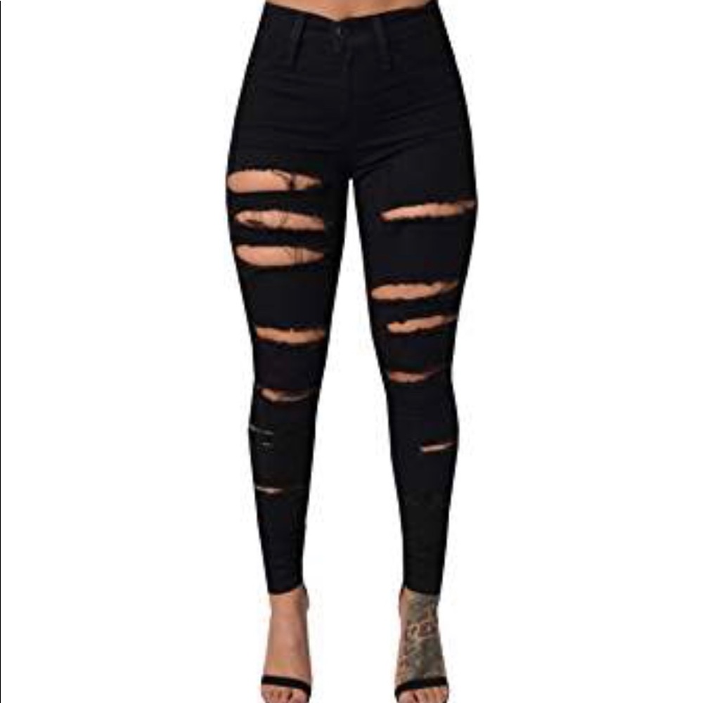 Black laser cut jeans